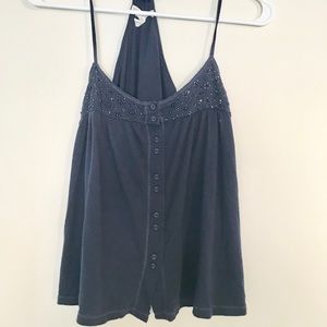 Navy Blue Cami Top with Embellished Neckline